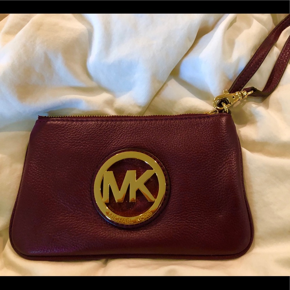 Michael Kors burgundy gold hardware wristlet NWT